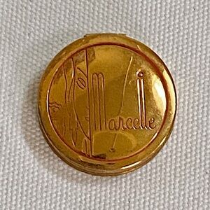 1930s Marcelle Rouge Blush Gold Tone Compact W Puff UNUSED Chicago Theatrical